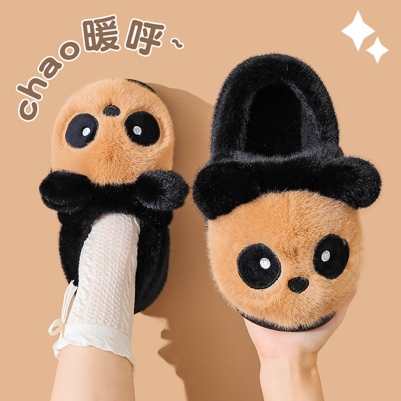 Zapatillas de algodón para mujeres otoño y invierno 2025 nuevo interior hogar calentamiento peluche panda zapatillas domésticas para hombres invierno