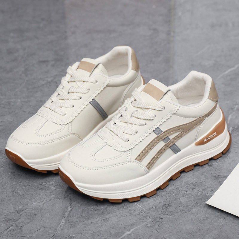Fashionable 2026 New Model Sports Versatile Soft-soled Student Running Casual Shoes Soft Leather Women's White Sneakers_vogvips.com