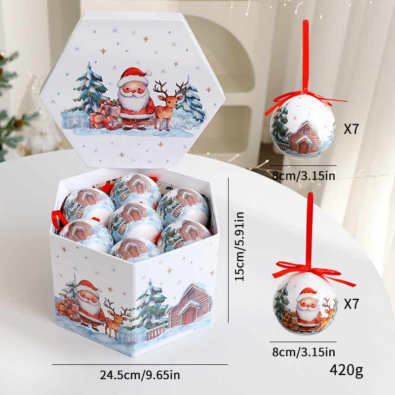 2025 nuevas decoraciones de Navidad pintadas cabañas árbol de Navidad colgante rojo y blanco bola de Navidad al por mayor