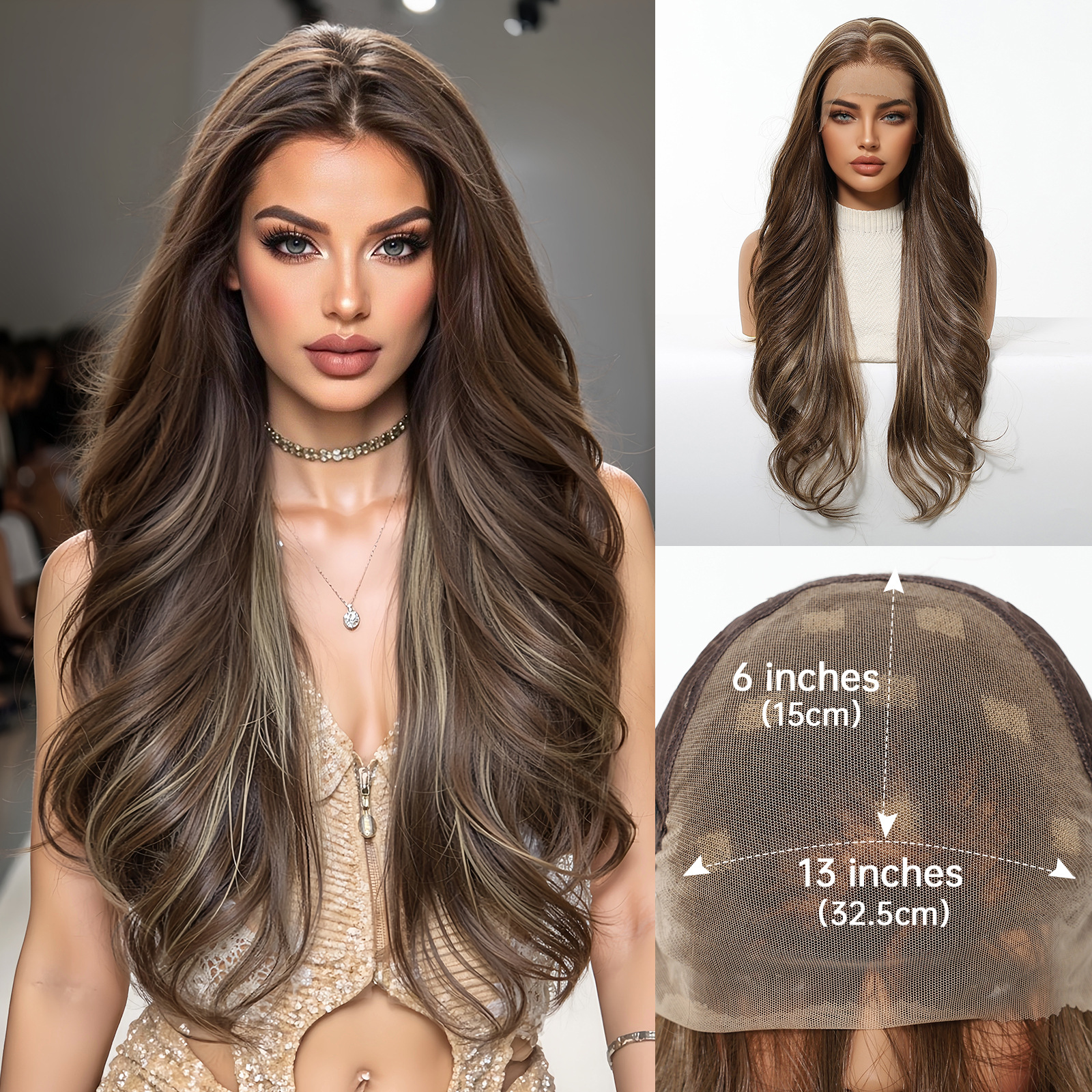 Peluca de encaje Futura de gran tamaño 13*6 para mujer, cabello largo y rizado en degradado marrón claro, peluca completa.