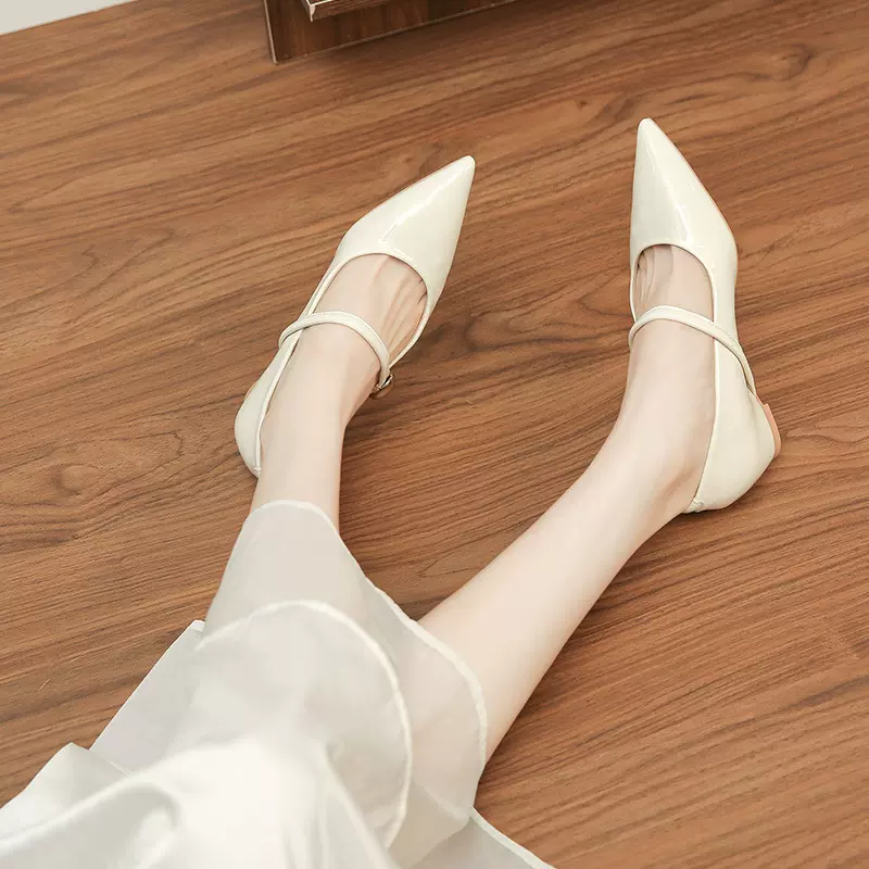 6388-5百搭女单鞋通勤高级网红韩版浅口尖头宴会一字带优雅礼服气