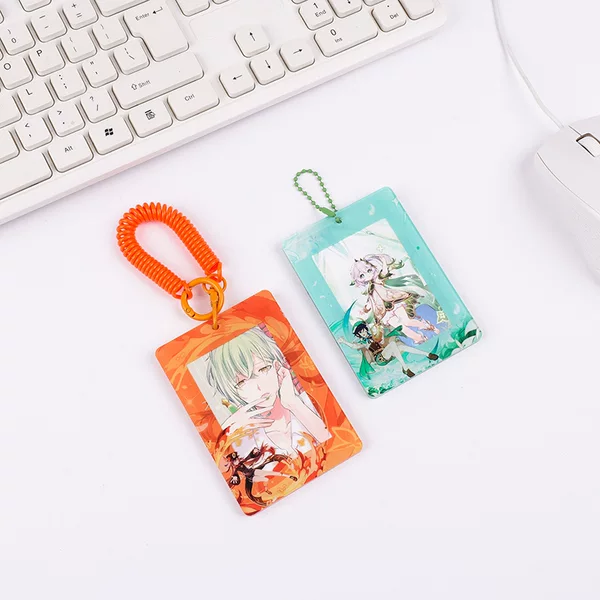 Customized Cute Acrylic Card Holder Student School Card Work Badge Elastic Keychain Pendant Idol Id Protective Cover