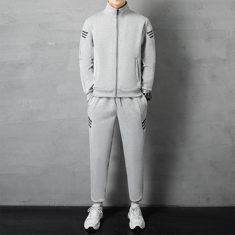 Traje deportivo hombres gordos primavera y otoño collar de pie ropa casual marca de moda hombres corriendo más tamaño suelto traje de tres piezas hombres