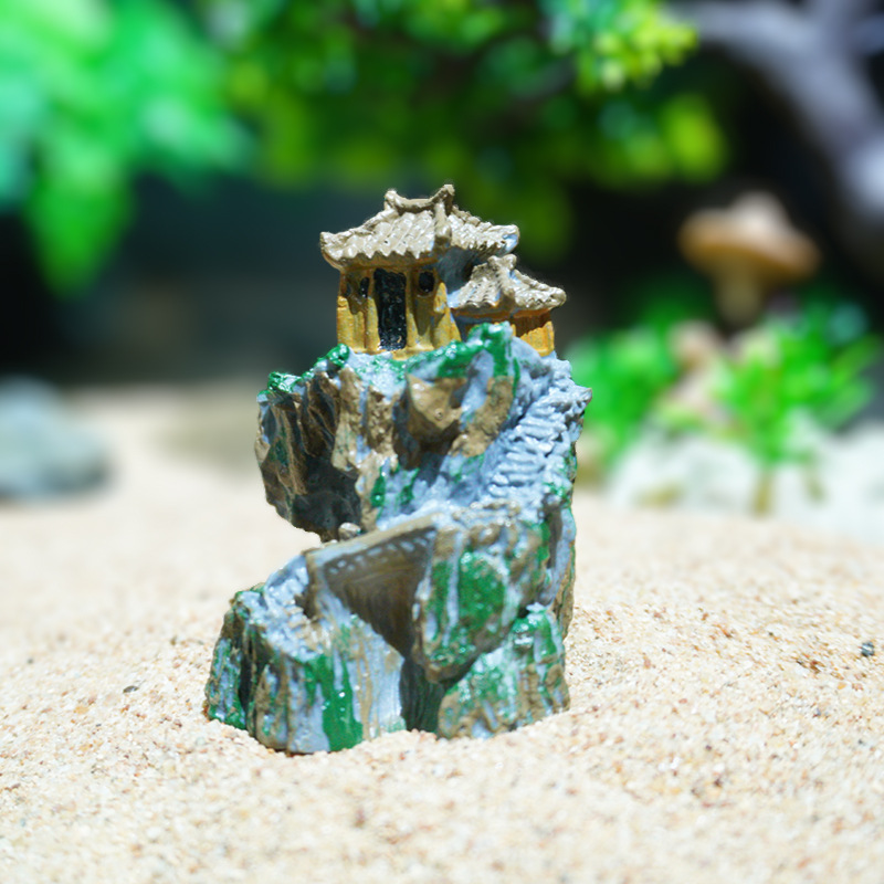 Templo de montaña rocalla decoración de bonsai pecera micro paisaje paisajismo pabellón simulación estilo arquitectónico antiguo templo al por mayor