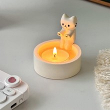 跨境新品树脂工艺品 客厅摆件轻奢风 亚马逊卡通小猫烛台取暖装饰