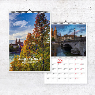 2025 Swiss National Geographic Scenic City Calendar Aesthetic Travel Commemorative Design Double-sided Printing Calendar
