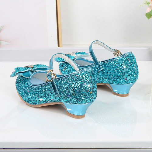 Girls' Leather Shoes High Heels  Spring Rhinestone Bow Little Princess Model Crystal Single Shoes Sequined Children's Shoes for Women