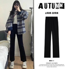 黒のスモックパンツ レディース 2025年新作 春秋 九分丈 小柄さん向け 黒パンツ 着痩せ効果 ストレートパンツ 高伸縮性 着痩せ効果