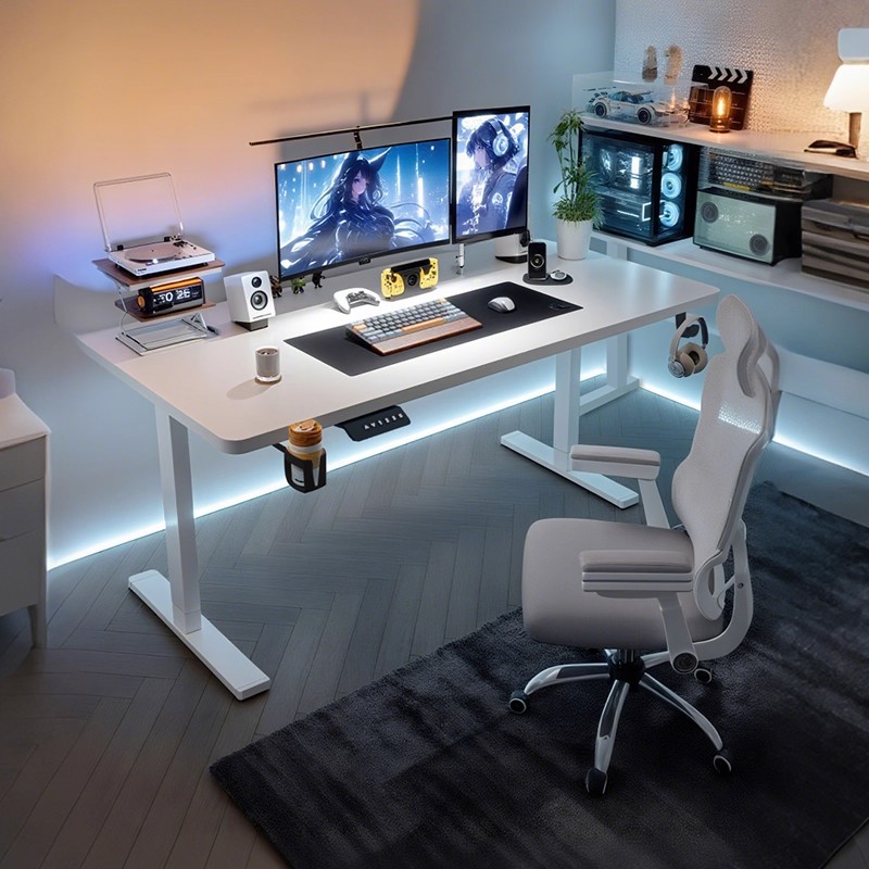 Mesa de computadora blanca, mesa de elevación eléctrica doméstica, mesa de elevación eléctrica para dormitorios, mesa de oficina móvil, mesa de trabajo simple