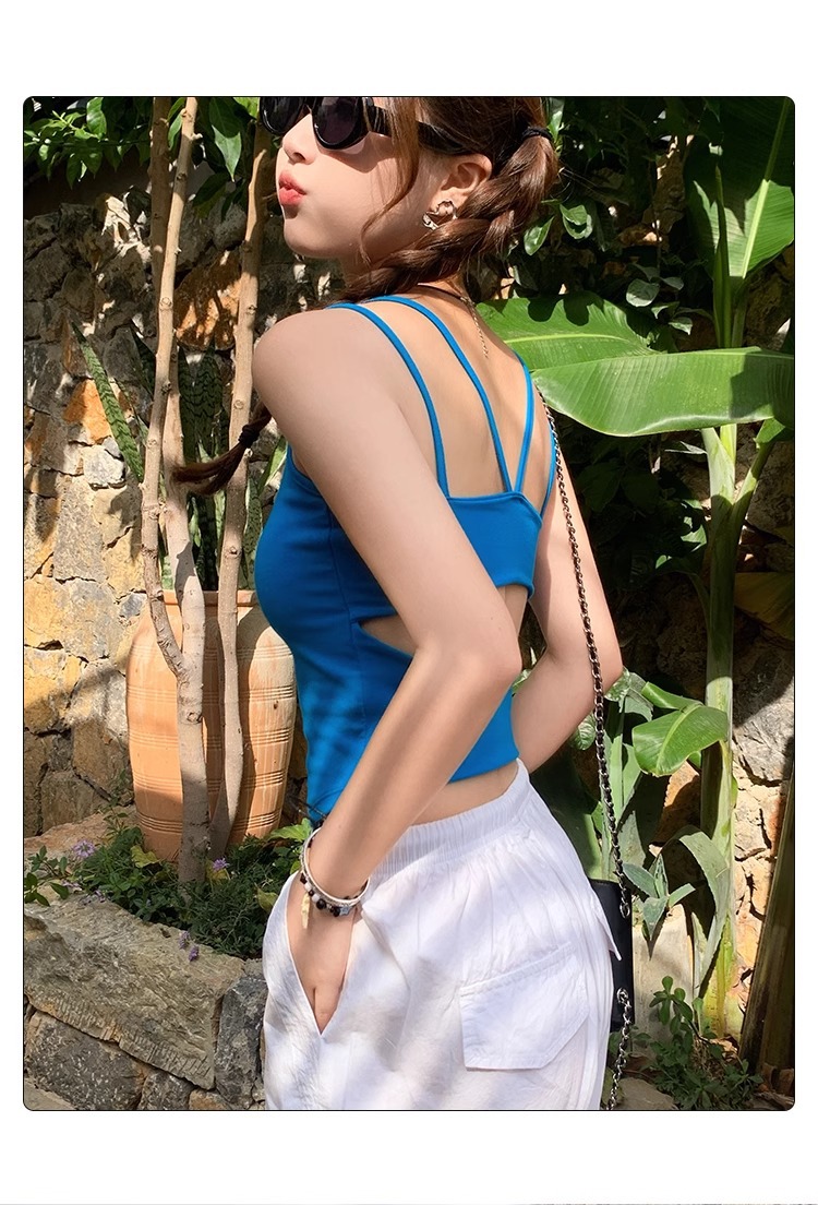 Backless Slim Fit Summer Cami Top with Built-in Bra