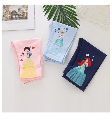 Girls' casual breathable stretchy cartoon princess leggings for outdoor wear, versatile and fashionable.