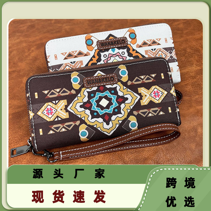 Cross-border Hot Sale RFID Women Wallet Retro Western Bohemian Style Women's Wrist Bag Waterproof Wallet