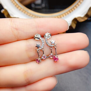 New natural tourmaline earrings S925 silver inlaid main stone 3*3mm Joker net red explosions women's jewelry wholesale
