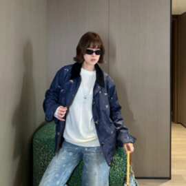南油高品质26SS驴家字母动物印花灯芯绒翻领夹克棉服男女同款现货