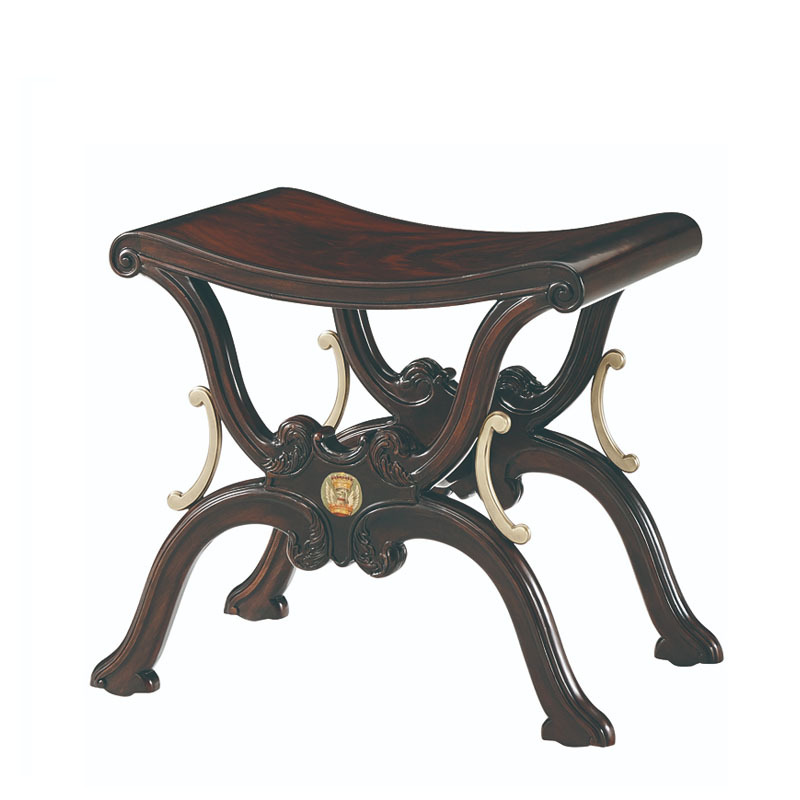 British Neoclassical solid wood carved dressing table stool with Alexander painted copper parts hall bench palace villa furniture