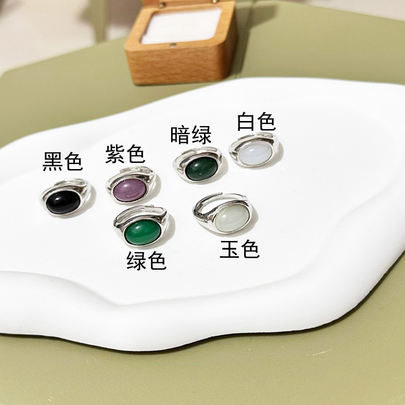 925 anillo de plata de moda femenina dedo índice simple imitación de anillo de jade Tian in-mode anillo coreano en línea viento frío