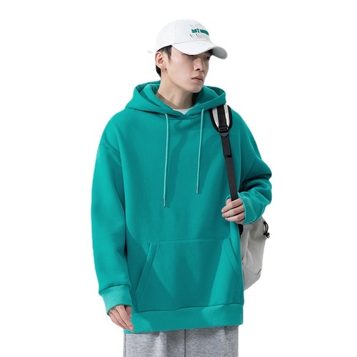 Spring and Autumn New Solid Color Hooded Sweatshirt for Men and Women Loose Oversize Couple Sweatshirt Long Sleeve Pouch-Hooded Top