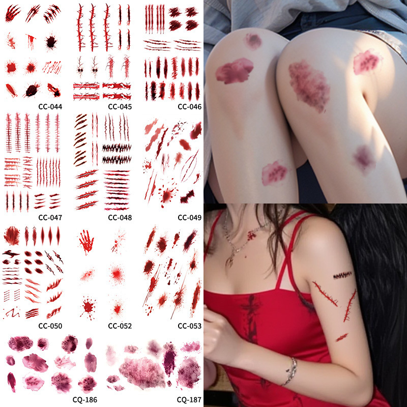 Halloween Tattoo Stickers, Realistic Vampire Scars, Realistic Prank Stitches, Fake Wounds, Cos Makeup Face Stickers
