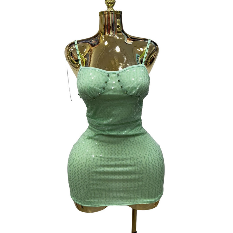 Cross-Border Supply Diamond Slim Sexy Sequin Suspender Ultra-Short Sexy Dress Nightclub Performance