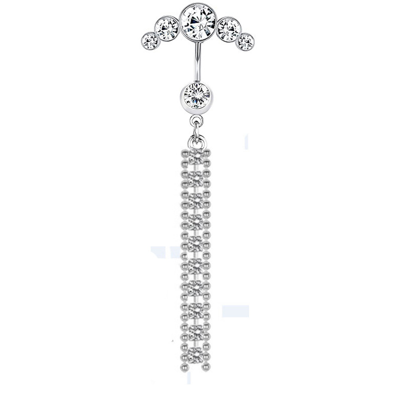 Piercing per ombelico lungo in acciaio inossidabile con zirconi a 5 diamanti, europeo e americano_voghion.com