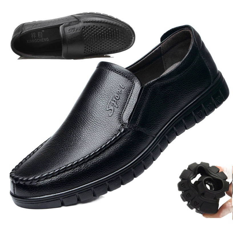 Кожаная обувь, мужская летняя Нескользящая Повседневная рабочая обувь из натуральной кожи с дышащей мягкой подошвой, удобная обувь без шнуровки для пап среднего и пожилого возраста