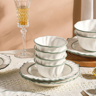 Sesame Glaze Lace Sesame Ordering Dish Household Dish Set Rice Soup Bowl Deep Fish Plate Baking Pan Lace High-End Scandinavian Tableware