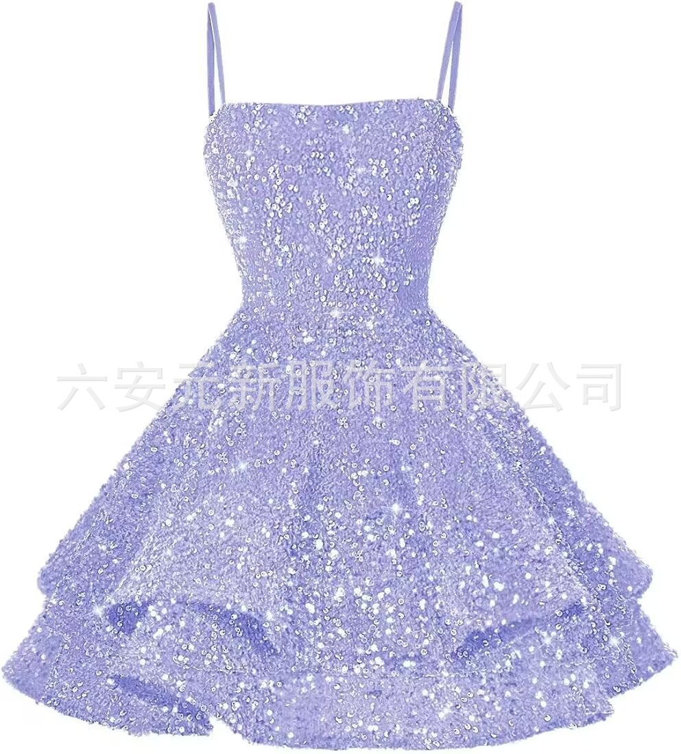 Comercio exterior de Europa y América Amazon nuevo cinturón de sequillas sexy cuello en V corto vestido de baile de fiesta