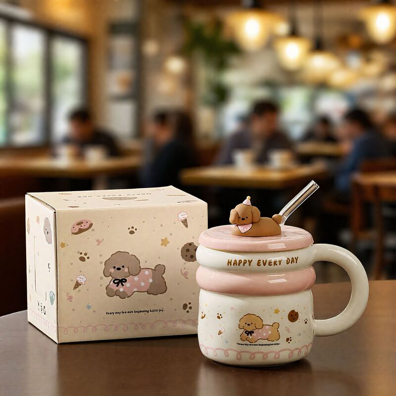 高颜值可爱陶瓷马克杯家用咖啡杯生日礼物杯子小狗吸管杯新款水杯|undefined