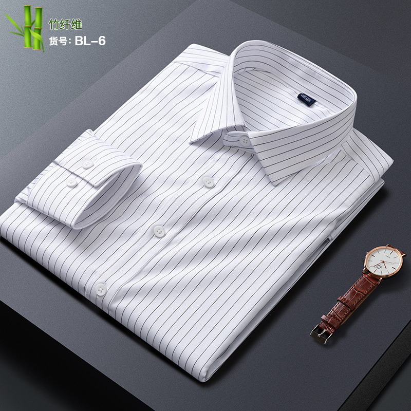 Los hombres de primavera nueva camisa de manga larga de fibra de bambú elástico de seda de hielo camisa a rayas delgada slim fit hombres de negocios ropa