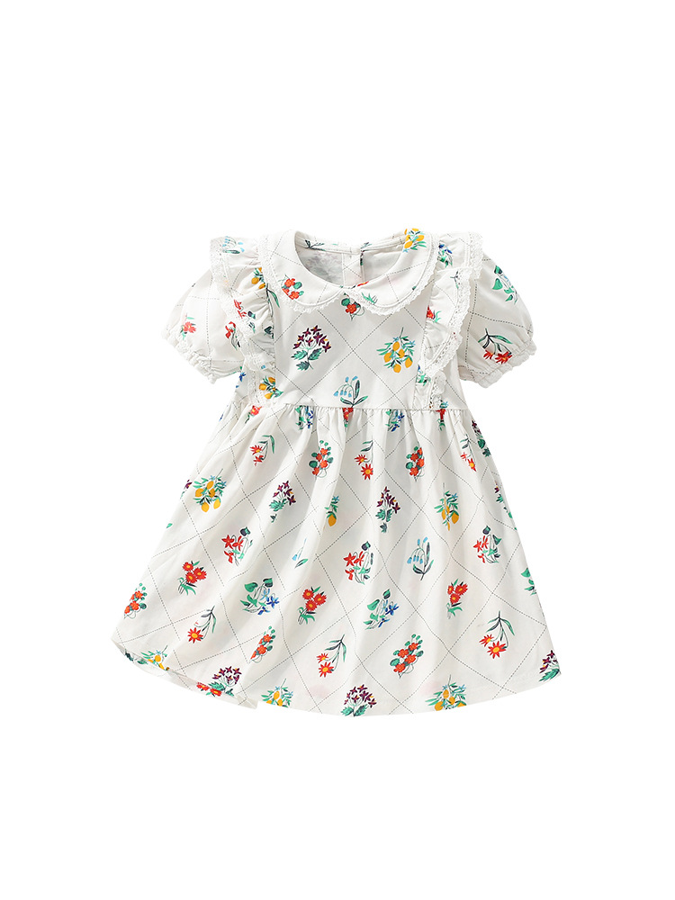 Malwee vestido de niña de verano de mangas cortas, vestido de princesa de cuello redondo para niños europeos y estadounidenses, vestido de niña