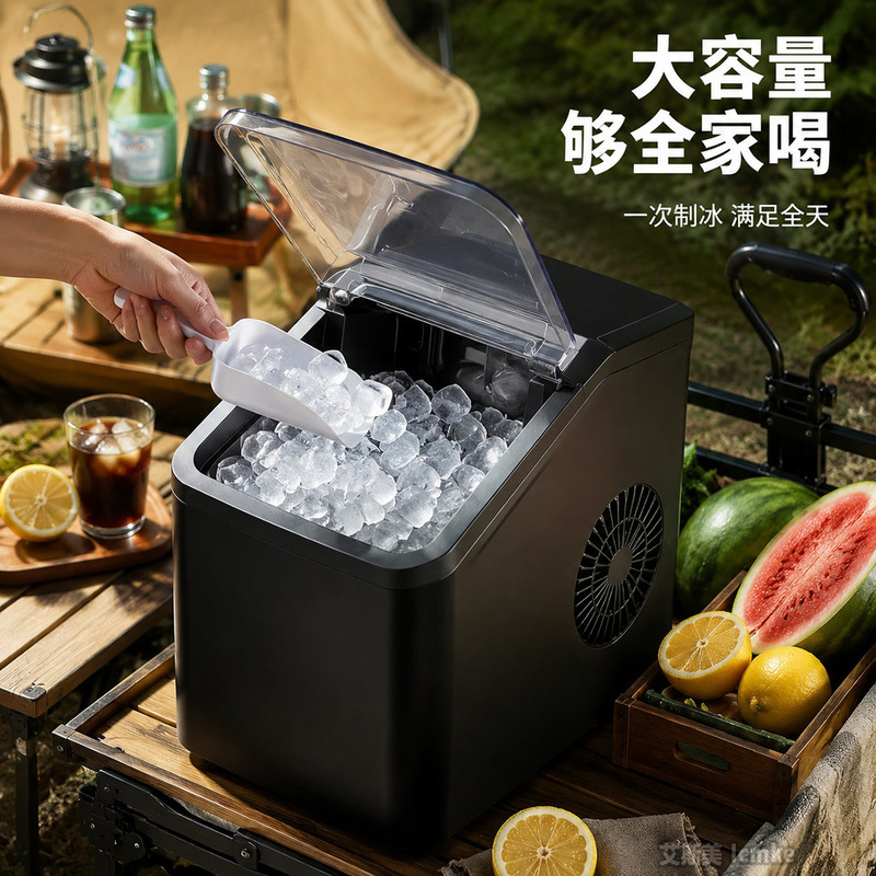 Fully automatic bullet ice maker with automatic cleaning for commercial, office, home, dormitory, student, outdoor camping, and street vending use Fully automatic bullet ice maker with automatic cleaning for commercial, office, home, dormitory, student, outdoor camping, and street vending use