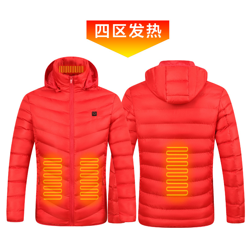 2 Zone 4 calefacción eléctrica abrigo de algodón acolchado USB carga térmica abrigo acolchado de algodón Distrito 9 calefacción inteligente abrigo acolchado de algodón con capucha invierno de los hombres engrosada zona