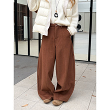 ICC 冬季复合绒大版型弯刀裤女松弛感简约阔腿休闲裤十三行1534