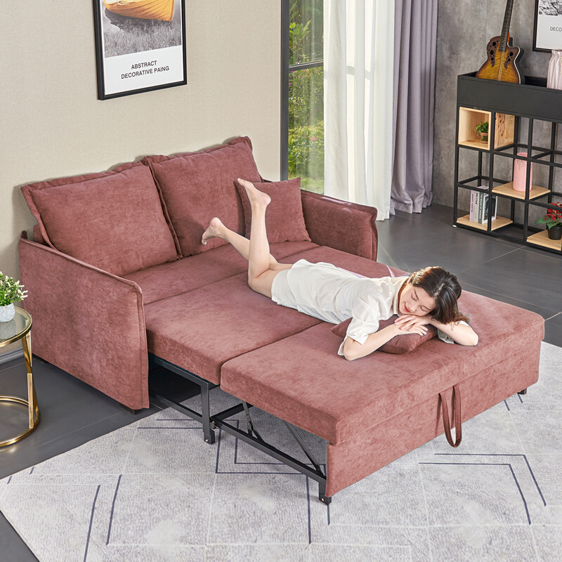 Sofá cama multifuncional plegable tecnología rosa tela de peluche tres extracciones cama invisible apartamento estilo in