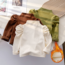 甜心爸爸女童冬装发热保暖打底衫宝宝冬季简约洋气泡泡袖长袖T恤