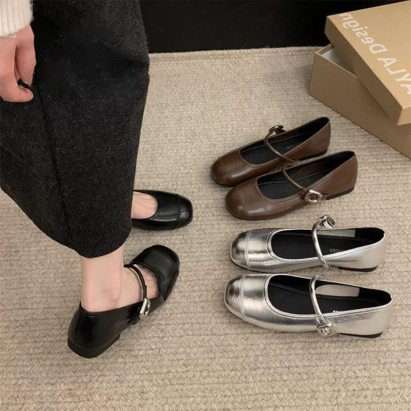 Корейская версия плоской подошвы на мягком подошве удобная бобовая обувь Мэри Джейн туфли мелкая пряжка одиночная обувь женская 2024 летняя новая