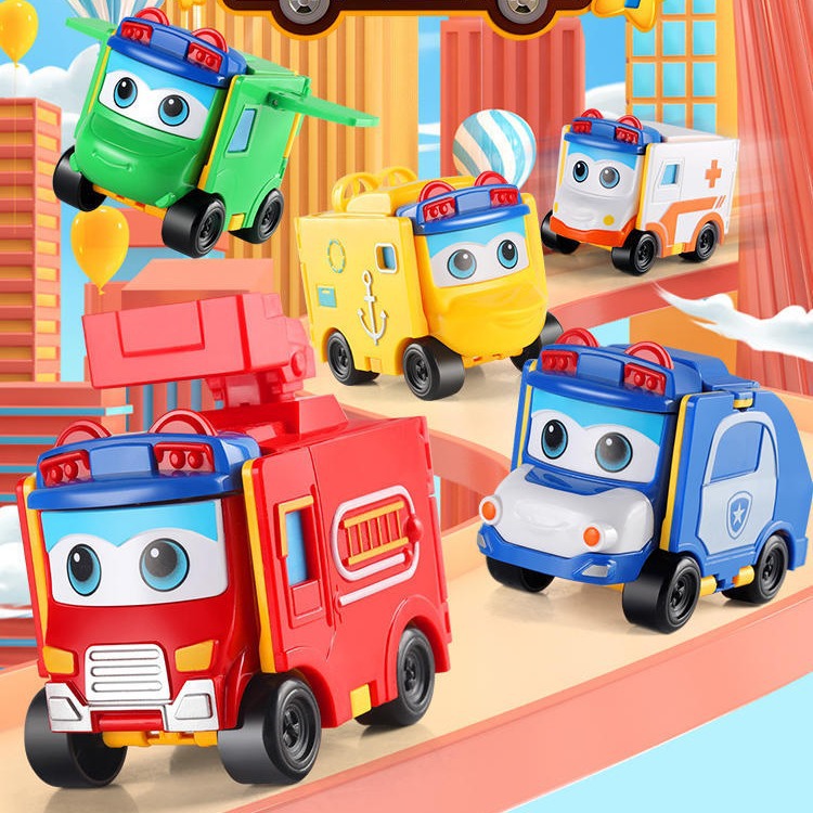 Goethe Variant School Bus Deformation Reversal Car Cartoon Car Children's Toy Boy Huili Engineering Car Girl