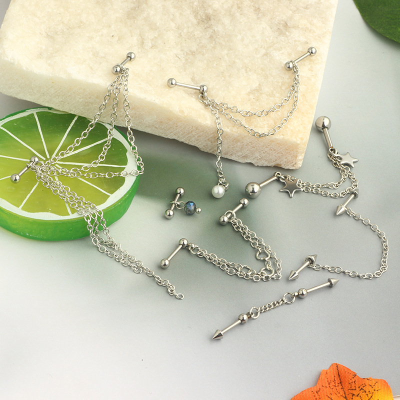 Amazon Cross-Border Pearl Ear Chain Five-Pointed Star Ear Bone Stud Fashion Jewelry Wholesale - Stainless Steel detail image 7