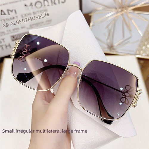 High-end fashion trendy metal oval large frame butterfly bow sunglasses, unisex style, model 3585
