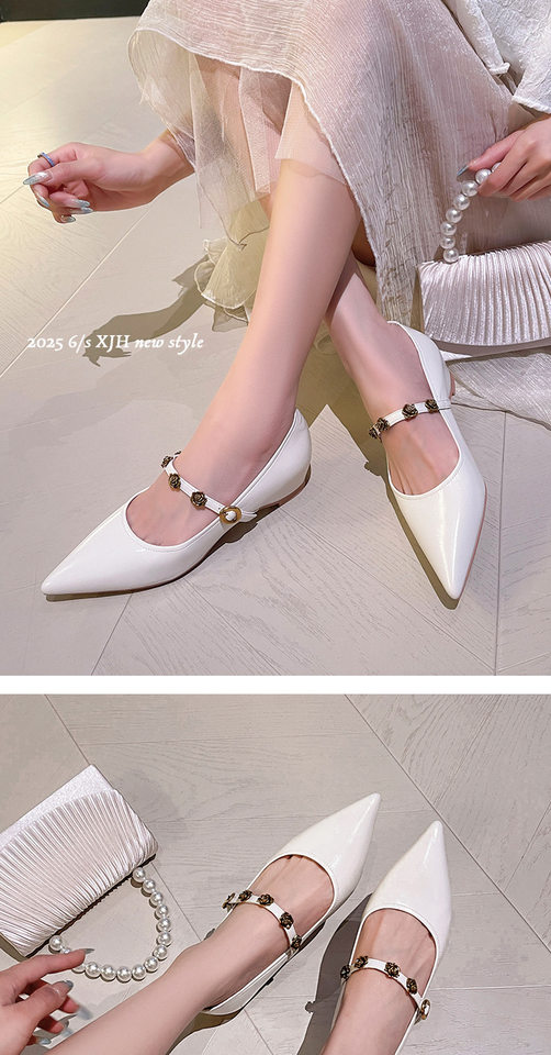 Giày cao gót nữ mũi nhọn đế xuồng tăng chiều cao bên trong, da mềm dễ phối — Màu trắng be, Màu đen, Màu đỏ rượu chi tiết 9