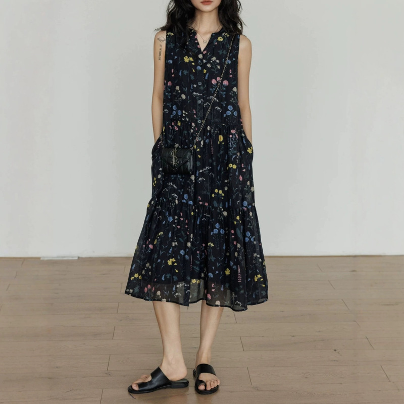 Summer V-Neck Sleeveless Vest Dress for Women, Elegant 2026 New Design, Printed Casual Long Dress Summer V-Neck Sleeveless Vest Dress for Women, Elegant 2026 New Design, Printed Casual Long Dress