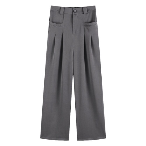 Summer thin version pants 2025 new gray drape feeling suit pants high-waisted wide-leg floor-length casual pants for women wholesale