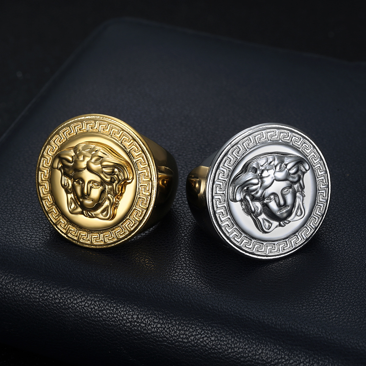 European and American fashion brand hip hop all-match accessories titanium steel color retention vacuum gold plated ancient Greek mythology men's ring