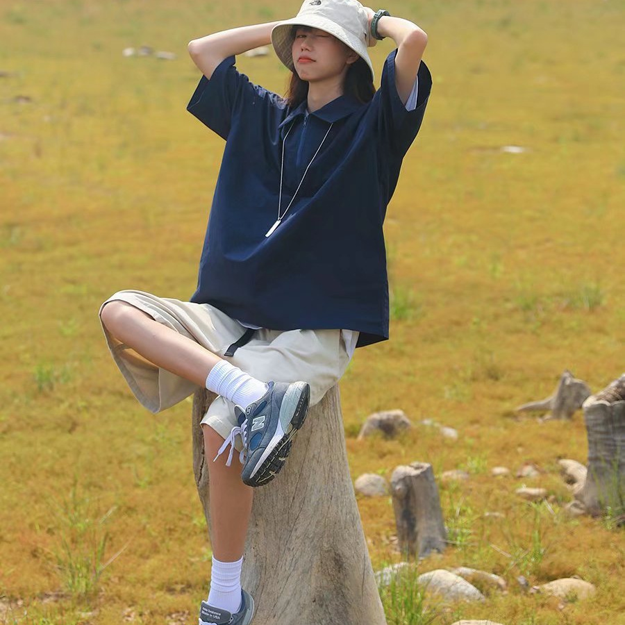 Camiseta POLO para hombre, solapa, camiseta de manga corta, moda, gris simple, ropa superior, ropa de verano, ropa de hombre, media manga suelta de verano