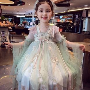 Girls Han Dynasty Princess Dress Summer 2025 New Kidsren's National Style Chiffon Dress Girl Super Fairy Embroidered Skirt