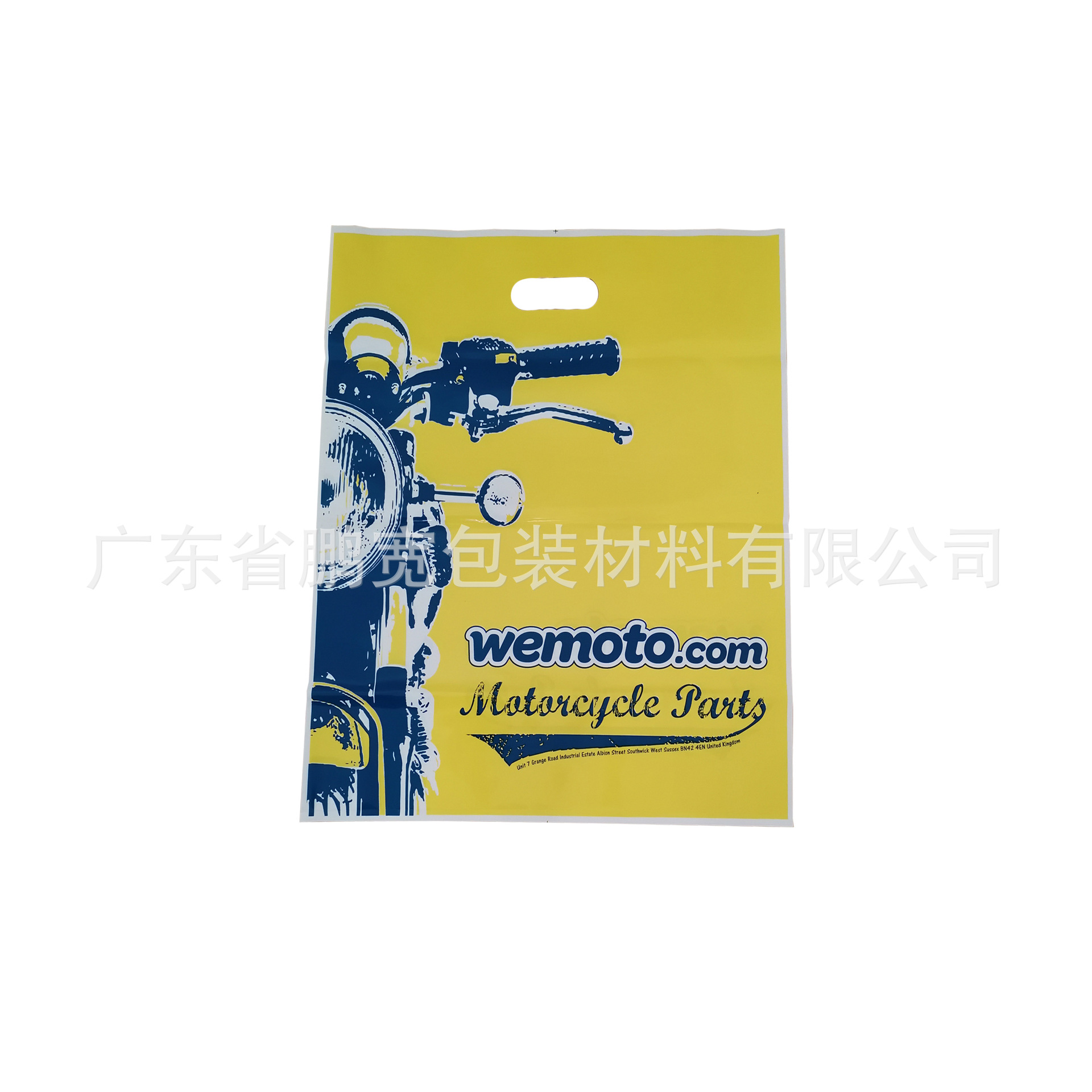 摩托车模型购物PE手挽袋 可降解PO材质 外贸四指挖孔袋