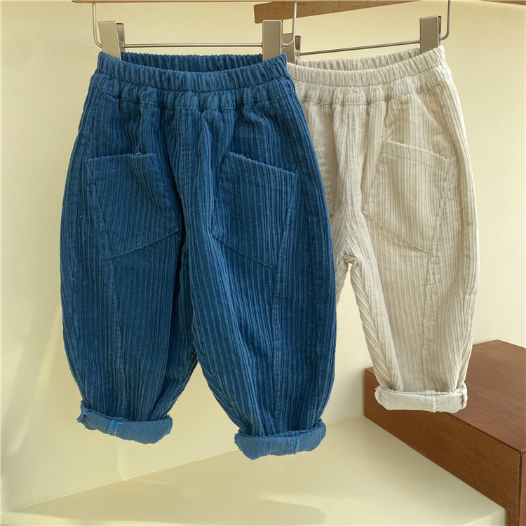 Pantaloni casual a righe sottili spessi per mamma e bambino in velluto a coste coreano per bambini autunno/inverno 2024_voghion.com