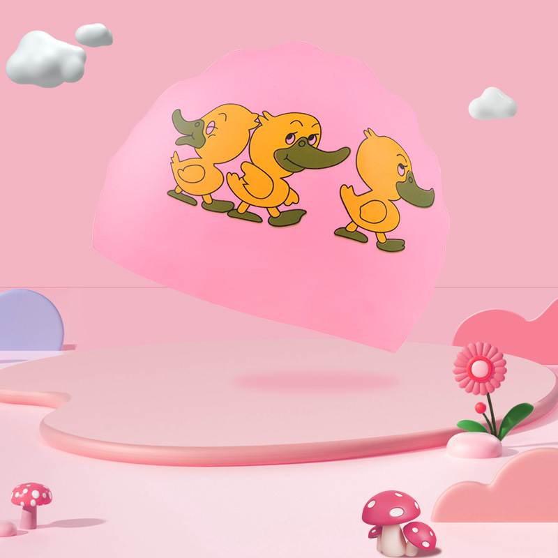 Gorro de natación para niños y niñas dibujos animados de silicona lindo no apriete ajuste impermeable profesional protección del oído gorro de natación al por mayor