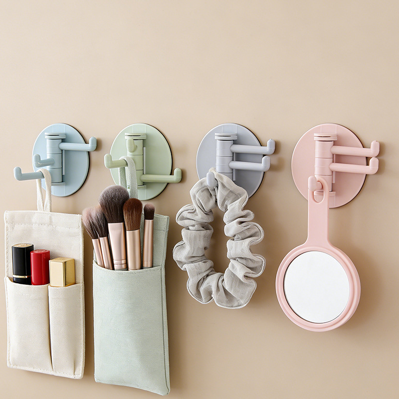 无痕旋转挂钩三连钩强力毛巾挂钩 浴室瓷砖免打孔3分支粘贴3爪钩