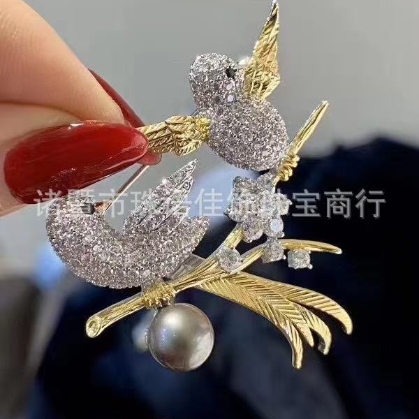 DIY Pearl Accessories Color-Separated Magpie Brooch Gold-Plated Thick Gold Brooch Semi-Finished Brooch Empty Holder Accessories